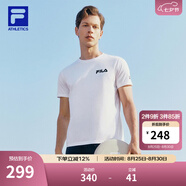 FILA官方男子短袖T恤夏季簡(jiǎn)約圓領(lǐng)運(yùn)動(dòng)男裝上衣休閑針織套頭衫 玉石白-WT（新版） M 170/92A