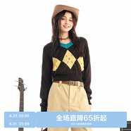 樂(lè )町V領(lǐng)復古趣味套頭衫春季新款毛線(xiàn)衫C2EEE1113 棕色 S
