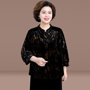 緹米媗胖媽媽秋裝套裝寬松大碼金絲絨2025新款中老年女休閑闊太太蝙蝠衫 竹葉黃花（單上衣） 6XL 建議穿175-190斤