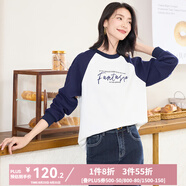歐莎（OSA）慵懶風(fēng)美式插肩袖衛(wèi)衣女2025秋季新款寬松大碼巨顯瘦套頭上衣 白拼藏青 S