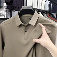 富貴鳥(niǎo)（FUGUINIAO）長(zhǎng)袖t恤男士POLO衫秋季商務(wù)休閑翻領(lǐng)爸爸裝保暖親膚打底上衣 卡其色 3XL