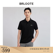 巴魯特（Brloote）【商場(chǎng)同款】男士體恤桑蠶絲混紡短袖POLO衫印花親膚T恤男 黑色 XL （180/100A）
