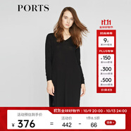 PORTS寶姿 女裝夏季新品長袖中長寬松開衩連衣裙LA8K244JKW001 黑色 M