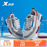 特步（XTEP）【店長(cháng)推薦】男鞋女鞋休閑經(jīng)典板鞋防滑耐用時(shí)尚透氣情侶款滑板鞋 白灰紅-男 37