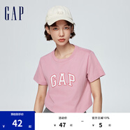 Gap女裝春季LOGO簡(jiǎn)約圓領(lǐng)撞色印花純棉短袖T恤402168上衣 粉紅色 155/76A(XS)亞洲尺碼