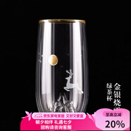 容山堂雪山綠茶杯子雙層玻璃杯辦公杯泡茶杯水杯家用茶杯小水杯涼杯水具 金銀燒雪山綠茶杯-鹿