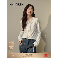 闊色（kuose）miu系蝴蝶結(jié)上衣長袖T恤新款秋季女內(nèi)搭打底衫早秋穿搭 白色 L
