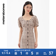 美特斯邦威格紋連衣裙女夏季舒適時尚校園風高腰女士裙子 咖色組 M 160 84A