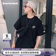 SuaMoment抓痕小爪子字母短袖男潮流街頭寬松純棉情侶T恤伯遠同款 黑色 XL