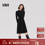 森馬（Semir）連衣裙女中長(zhǎng)款修身正肩內(nèi)搭2024冬拼接燈芯絨小黑裙109724114001