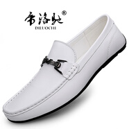 帝洛馳新款小碼36碼真皮休閑皮鞋男白色豆豆鞋英倫頭層牛皮休閑潮樂(lè )福鞋 8566白 44 (270mm) 皮鞋碼