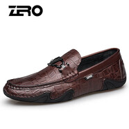 零度尚品zero官方休閑鞋男鞋新品皮鞋柔軟舒適豆豆鞋潮流男士商務(wù)休閑 暗棕 38