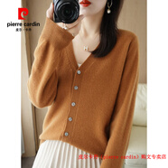 皮爾卡丹（pierre cardin）撿漏·針織羊毛衫開衫V領(lǐng)針織外套2025春秋季新款純色寬松短款毛 焦糖色 S