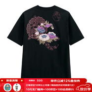 鬼洗秋季新款 花丸紋樣繡花短袖T恤女潮牌刺繡休閑半袖 24NOB36 88黑色 M