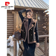 皮爾卡丹（pierre cardin）大碼女裝美式皮毛一體馬甲外套冬新款加厚毛毛絨開(kāi)衫胖MM短款上衣 酒紅色(高品質(zhì)) 雙排扣2513 M 85-100斤