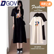 DGOV慵懶風短袖連衣裙女2025新款夏裝棉質中長款過膝t恤裙夏季長裙子 黑色藍帽女孩 XL 建議115-130斤