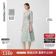 朗姿【尖貨補(bǔ)單】重工蕾絲刺繡法式宴會(huì)禮服新款優(yōu)雅連衣裙氣質(zhì)裙子 水藍(lán)色2 160/80A/M