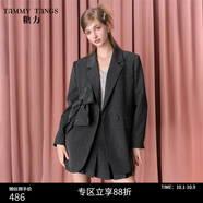 糖力【商場(chǎng)同款】秋新款可拆蝴蝶結西裝外套女高級中長(cháng)款西服 灰色 常規 M