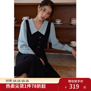 獨(dú)束大碼女裝假兩件撞色襯衫領(lǐng)連衣裙女秋冬微胖mm文藝復(fù)古穿搭裙子 墨染黑【適合165左右】 L