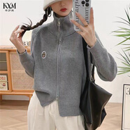 卡汐沐 毛衣女韓系翻領(lǐng)內搭開(kāi)衫毛衣2025秋冬新款寬松拉鏈針織毛衣外套 小熊毛衣淺灰色 均碼 【建議80-120斤】