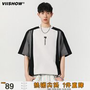 viishow拼接撞色夏季解構(gòu)cleanfit高級感短袖T恤男潮牌寬松小眾休閑體恤 黑色 M