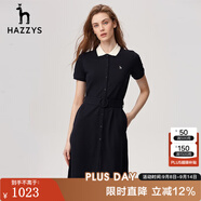 HAZZYS哈吉斯女裝 春季款翻領(lǐng)修身休閑系帶連衣裙AQWSE03BF01 藏青色NV S (155/80A 36)