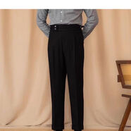 云薔復古廓爾喀西褲那不勒斯西褲 高腰西裝褲男士英倫直筒廓爾喀休閑 黑色【高質(zhì)量】K818 28