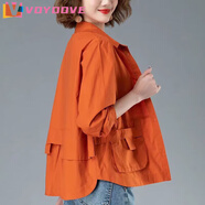 VOYDOVE薄款短外套女2025早春秋媽媽時(shí)尚休閑開(kāi)衫小個(gè)子襯衫風(fēng)衣夾克上衣 橘色 L 105-120斤