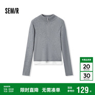 森馬（Semir）毛衣女短款撞色假兩件百搭女士內(nèi)搭秋半開襟修身毛衫107524107006