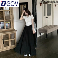 DGOV莫代爾半身裙女夏季長款垂墜感加長版高個子拖地長裙到腳踝長款 黑色 均碼 長度95建議身高161-167