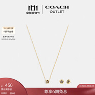蔻馳（COACH）【專享直降】奧萊女士項鏈設(shè)計感高級感禮物 茶玫瑰吊墜項鏈和耳環(huán)禮盒套裝