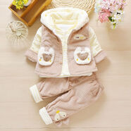 女寶寶秋冬夾棉套裝0-1-2歲男女?huà)胗變盒律鷥罕∶尥獬龇?狐貍夾棉三件套卡其色 80 （建議1歲－1歲半）
