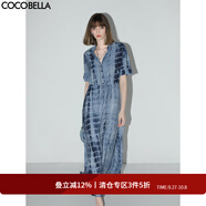 COCOBELLA手工扎染印花襯衫裙女夏氣質(zhì)通勤OL束腰連衣裙FR525 藍色扎染 L
