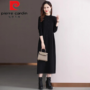 皮爾卡丹（pierre cardin）冬季長(cháng)款連衣裙女2025新款過(guò)膝針織毛衣裙秋冬氣質(zhì)寬松顯瘦打底裙 黑色 L