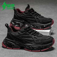 森馬男鞋2025秋冬新款雙網(wǎng)百搭休閑運動(dòng)鞋子男款潮流機甲增高老爹鞋男 黑紅色 42