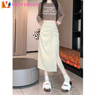 VOYDOVE卡其色開(kāi)叉西裝半身裙女春秋2025新款小個(gè)子高腰a字包臀長(zhǎng)裙子 杏色半身裙【z】 M 【95-105斤】