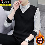 啄木鳥(niǎo)假兩件針織衫男秋冬季款潮流毛衣男士長(cháng)袖襯衫領(lǐng)打底衫衣服男裝 白條紋 常規 XL