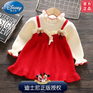 迪士尼（Disney）童裝0一5周歲女童連衣裙針織毛衣裙女寶寶洋氣秋裝公主裙嬰兒衣服 紅色精品精品優(yōu)貨 90 建議身高75-85cm精品優(yōu)貨品質(zhì)系列
