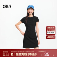 森馬（Semir）連衣裙女收腰T恤裙小心機(jī)夏季2025新款繡花圓領(lǐng)短裙簡約休閑 黑色90001 L