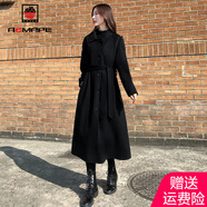 AEMAPE女裝2025春秋冬季新款黑色毛呢外套女中長(zhǎng)款毛呢大衣女 黑色 M _建議85-110斤