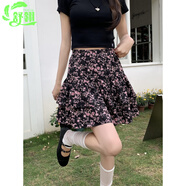 舒翎2025夏季韓版甜美小碎花短裙胖MM大碼松緊高腰寬松雪紡A字半身裙 粉色小碎花 M 95-110斤