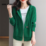 夏典素訂女王（SE.PSTP）綠色短款連帽衛衣開(kāi)衫外套女春秋2025新款拉鏈毛衣外搭針織棒球服 綠色 2XL