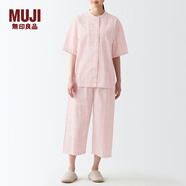 無(wú)印良品（MUJI）女式 無(wú)側縫泡泡紗短袖睡衣女士家居服套裝夏季純棉全棉 FDB04C2S 粉紅色×圖案 M