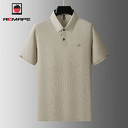 AEMAPE大碼純棉翻領(lǐng)短袖T恤男裝高級感爸爸夏裝上衣加大加肥半袖polo 衫 卡其色 XL 175 建議 135-155斤