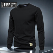 JEEP SPIRIT吉普2025透氣純棉長(cháng)袖t恤休閑上衣小清新時(shí)尚男裝圓領(lǐng)打底衫 黑色 S 體重90-115斤