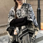 心楠韓國空調(diào)披肩外搭斗篷秋冬季小眾復(fù)古格子流蘇保暖圍巾女 高品質(zhì)【水墨畫】披風(fēng)