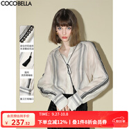 COCOBELLA新中式蕾絲拼接條紋襯衫女通勤立領(lǐng)長(cháng)袖襯衣SR0015-2 條紋 M