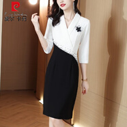 皮爾卡丹（pierre cardin）白色高端連衣裙女士夏裝2025新款包臀禮服裙感職業(yè)裙子女夏季 白色 M