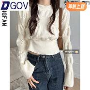 DGOV2025年新款女裝秋季圓領(lǐng)泡泡袖針織打底衫麻花保暖毛衣內(nèi)搭上衣 白色zt 均碼 （70-125斤可穿）