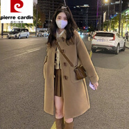 皮爾卡丹（pierre cardin）牛角扣雙面毛呢大衣女2024秋冬季新款感中長(zhǎng)款小個(gè)子毛呢外套 咖色低價(jià) 常規(guī) XL 建:115-125斤左右